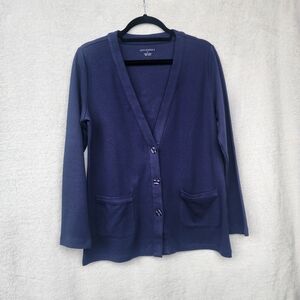Appleseed's Size S Navy Blue Cotton Oversized Button-Up Cardigan